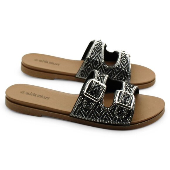 Olivia Miller Kayla Womens Rhinestone Slip on Slide Sandals - Picture 4 of 9